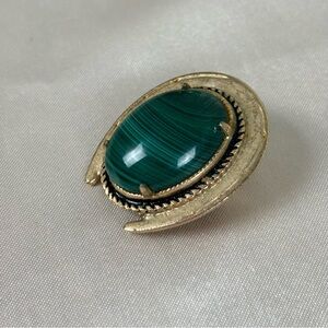 Gold green stone pendant vintage statement boho